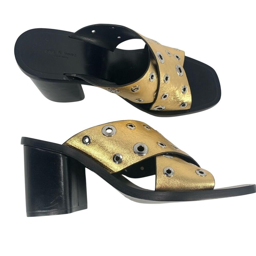 Rag & Bone Paige Crisscross Gold Grommet Slide Heels Women’s Size 8 NEW